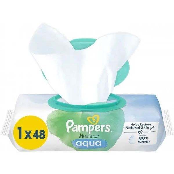 Дитячі вологі серветки Pampers Harmonie aqua 48шт 8563 фото
